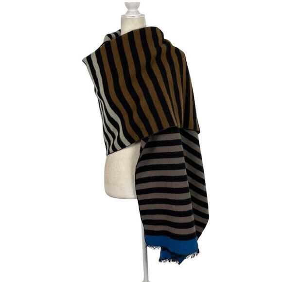Free People Kellen Winter Oversized Scarf Striped Blue Brown Black Gray 25 X 78 - Picture 2 of 10